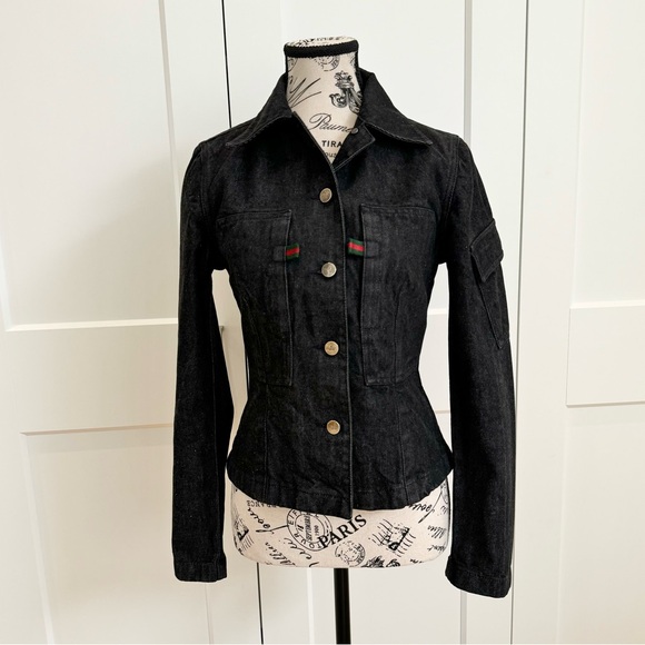 ❌SOLD❌GUCCI Authentic Denim Jean Black Jacket Size Small | 9901566💚 - Picture 6 of 17